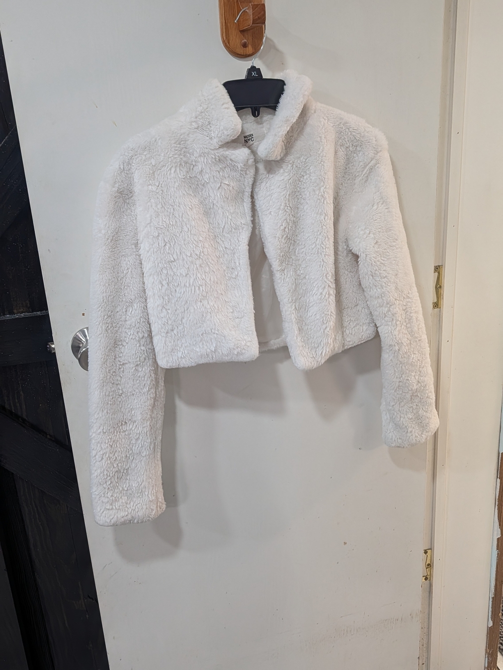 Madden NYC Plush White Faux Cropped Jacket